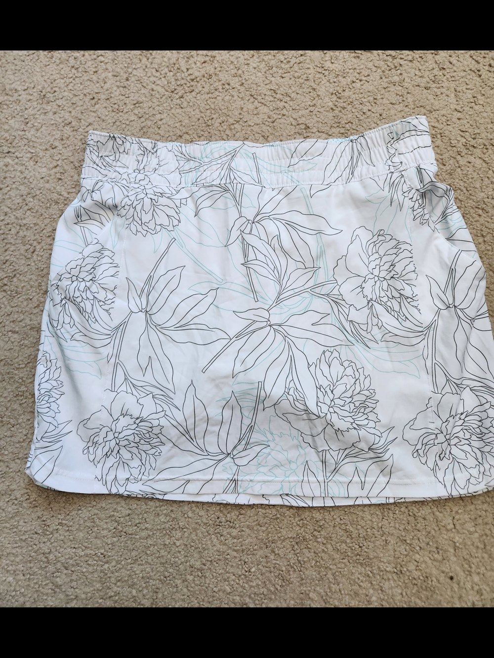 White Floral Elastic-Waist Mini Skirt